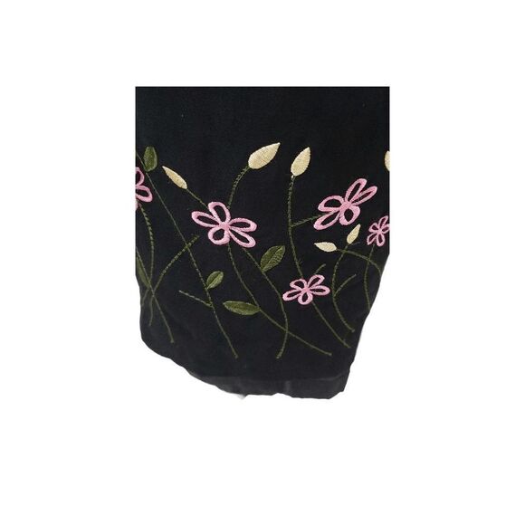 Larry Levine Sport Black Linen Blend Pink Embroidery Capri Pants Slacks Size 14 - Picture 10 of 10